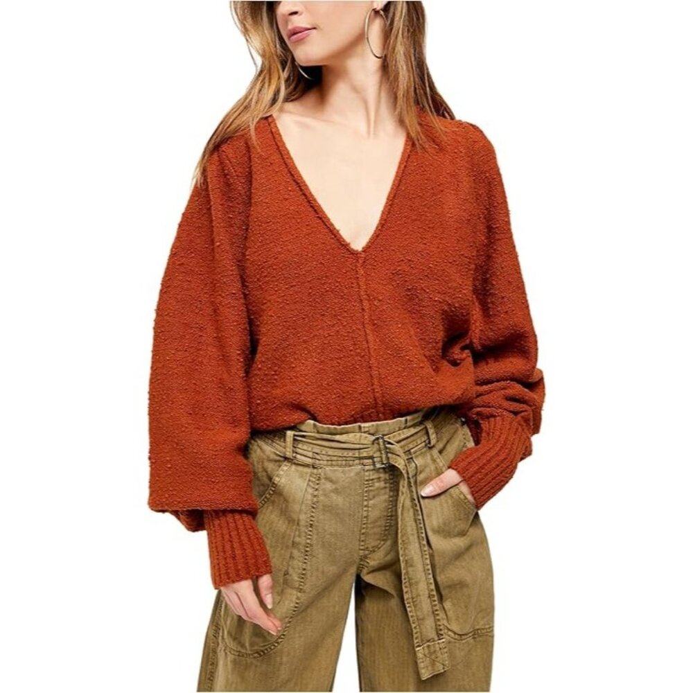 Free People Reverie Sweater in Burnt Butter XSmall New Womens Knit Top